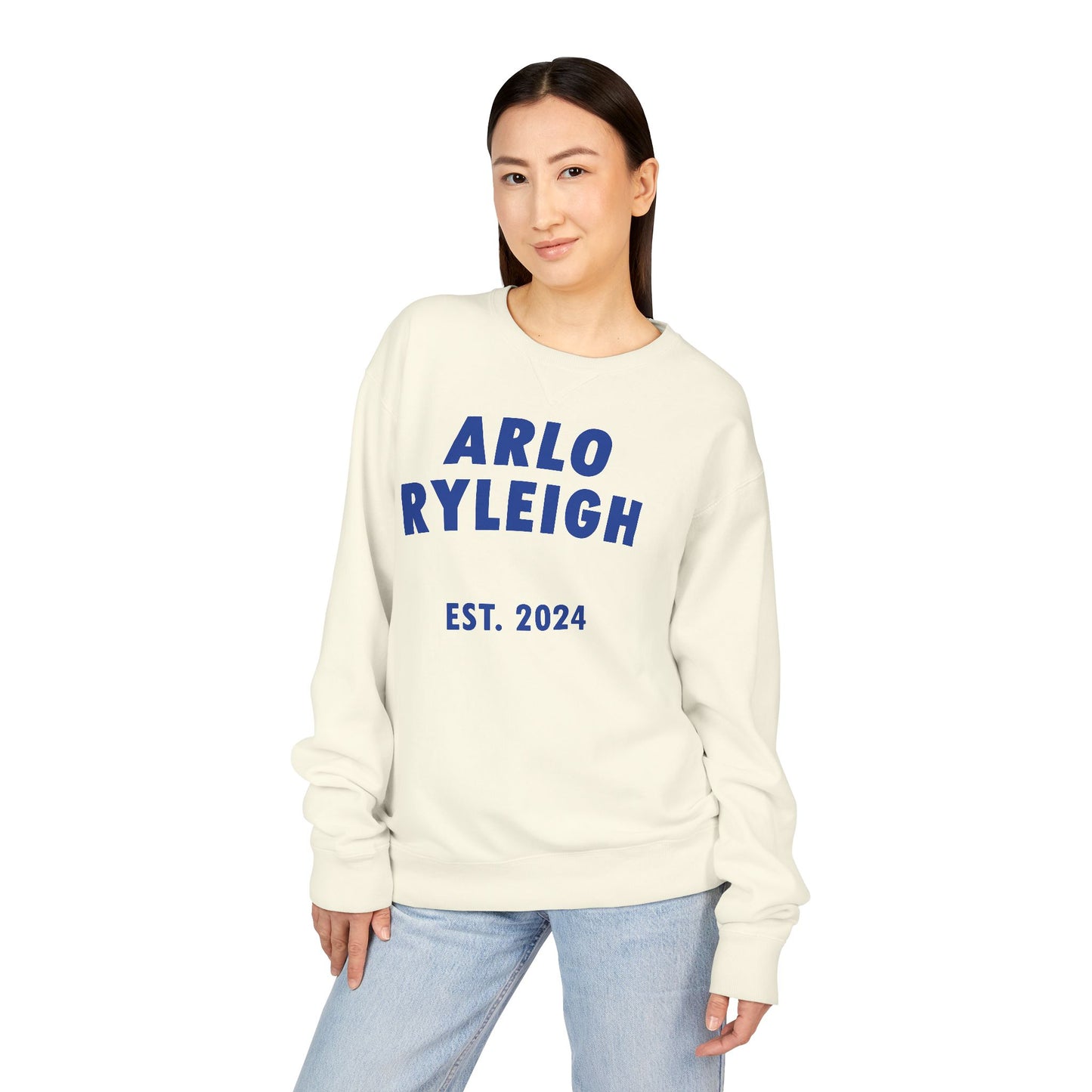 Unisex Arlo Ryleigh Brand Print, Parchment & Marian Blue - Crewneck Sweatshirt