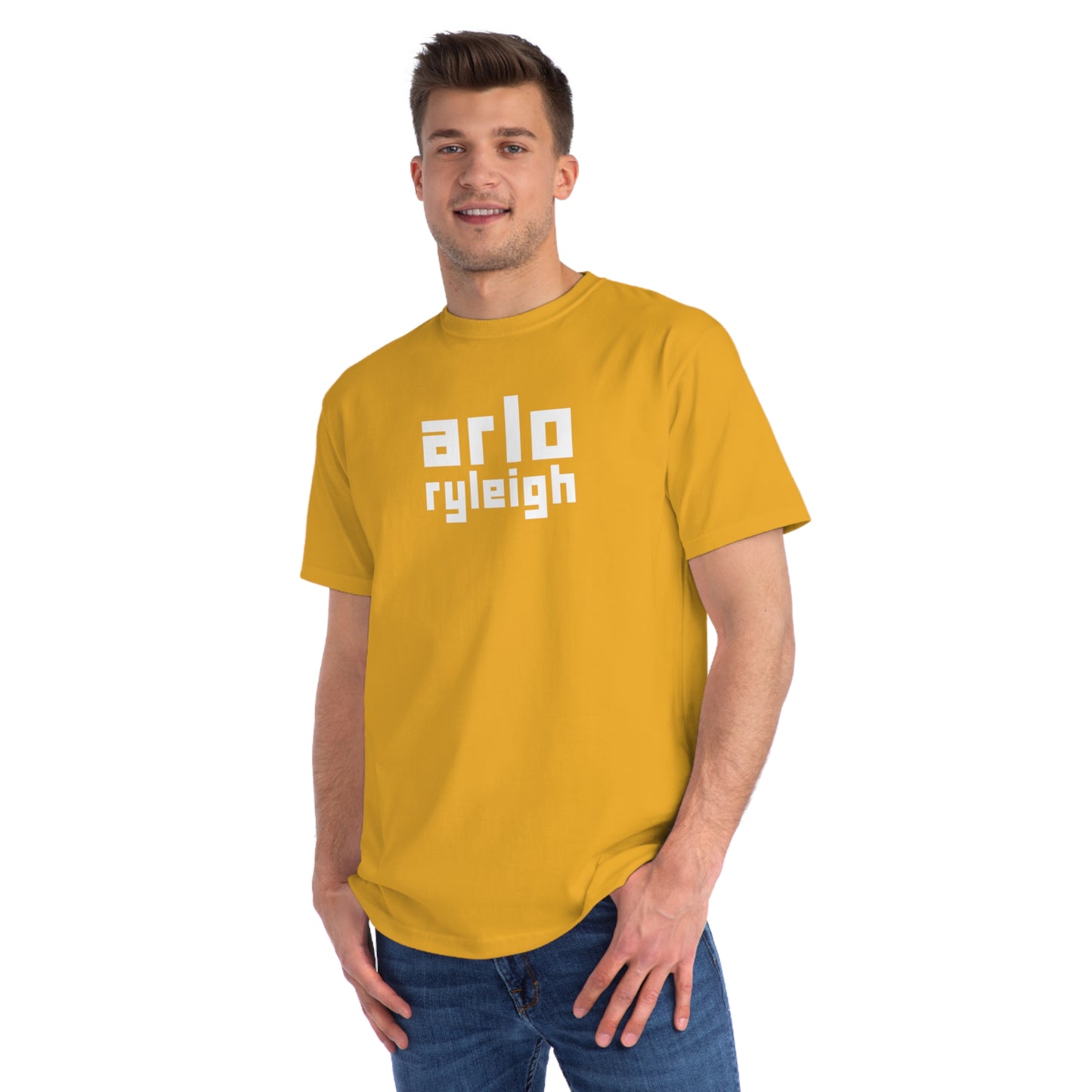 Men's Arlo Ryleigh Block Logo, Honey - Organic T-Shirt