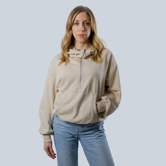 Women’s Half Zip Up Hoodie with Original AR Monogram Embroidered (Beige)