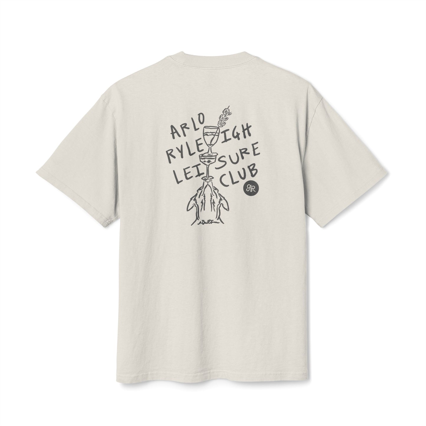 Men's Boxy Oversize Fit - Heavy Faded Tee, Arlo Ryleigh Leisure Club Cocktail Graphic, Faded Bone & Black