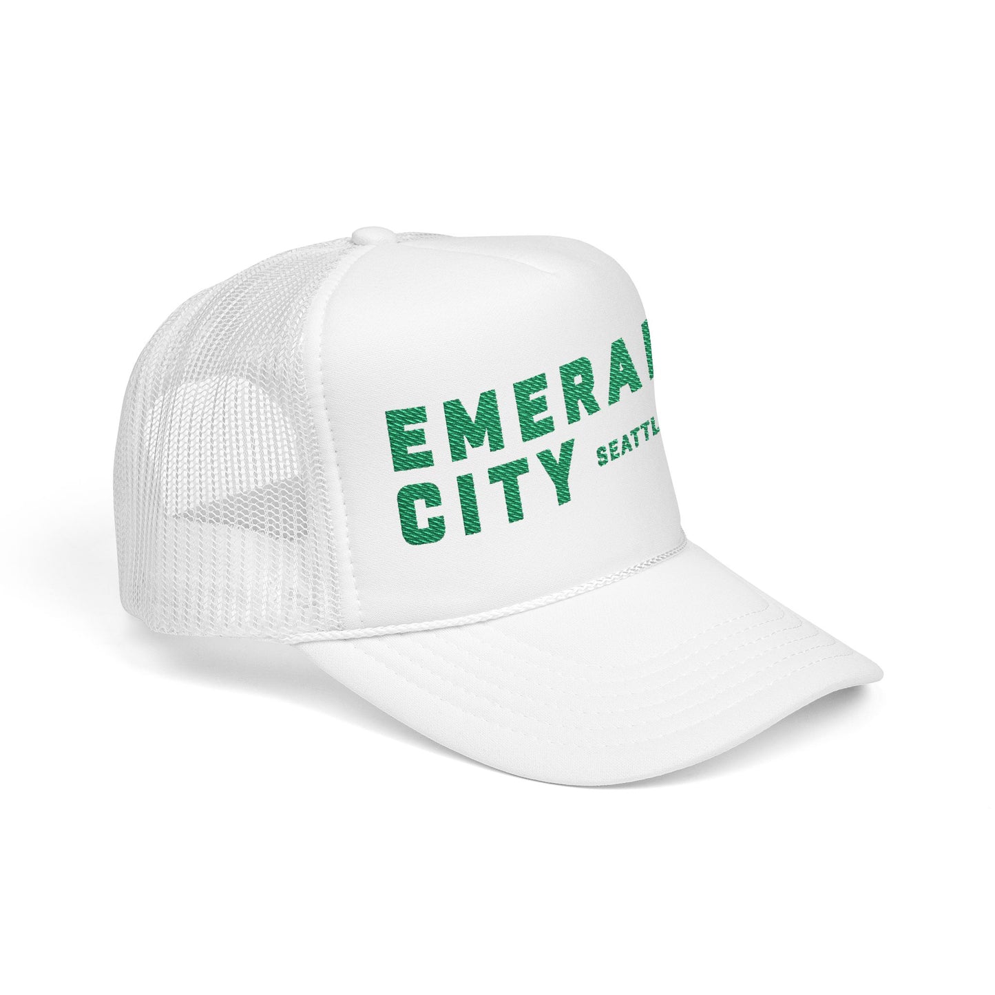 Emerald City Seattle, White & Green - Embroidered Foam Trucker Hat