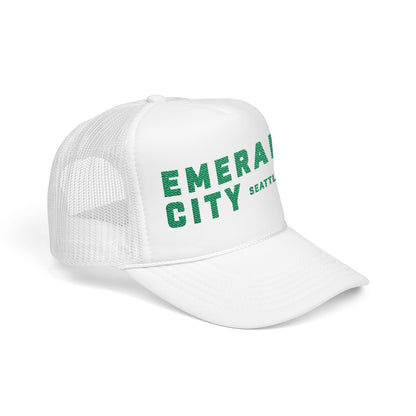 Emerald City Seattle, White & Green - Embroidered Foam Trucker Hat