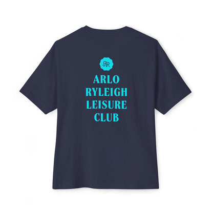 Women's Oversized Boxy Tee, Arlo Ryleigh Leisure Club - Hotel Motel Leisure Club Inn Graphic, Navy & Ocean Teal