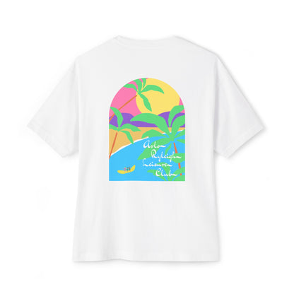 Women's Oversized Boxy Tee, Arlo Ryleigh Leisure Club - Palm Trees Graphic, White