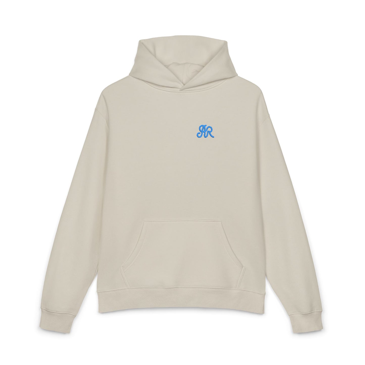 Men's AR Brand Embroidered, Bone & Blue - Oversized Pullover Hoodie