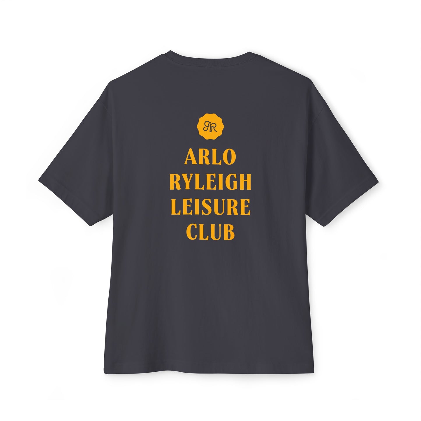 Women's Oversized Boxy Tee, Arlo Ryleigh Leisure Club - Hotel Motel Leisure Club Inn Graphic, Dark Grey & Mango