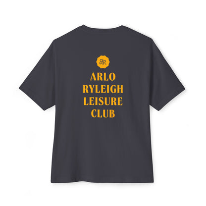 Women's Oversized Boxy Tee, Arlo Ryleigh Leisure Club - Hotel Motel Leisure Club Inn Graphic, Dark Grey & Mango