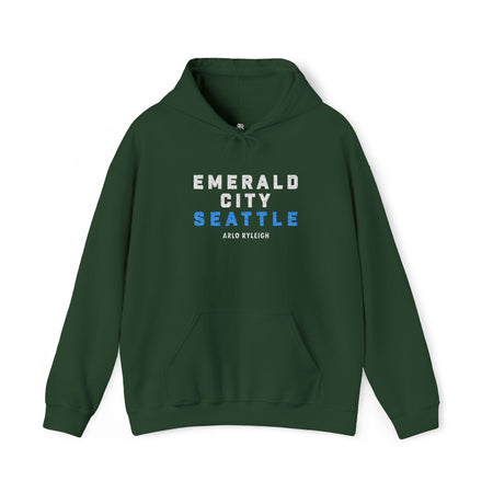 Unisex Arlo Ryleigh Emerald City Seattle, Forest Green - Embroidered Pullover Hoodie