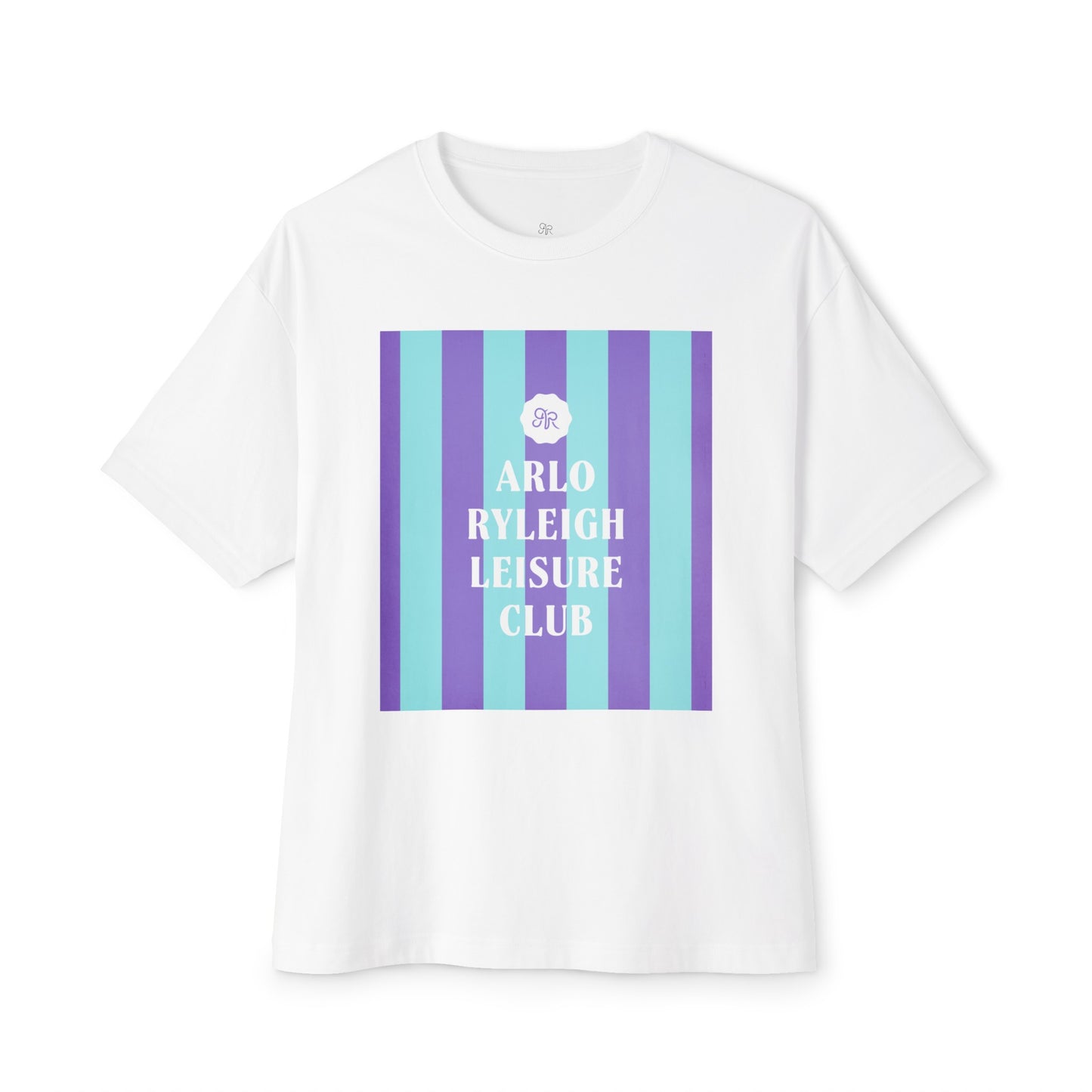 Women's Oversized Boxy Tee, Arlo Ryleigh Leisure Club Stripe, White, Light Aqua & Purple