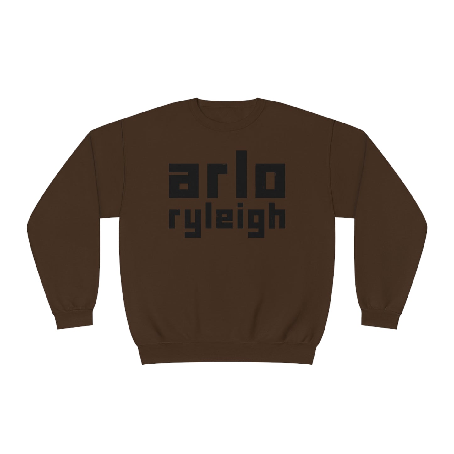 Unisex Crew Neck Sweatshirt, Arlo Ryleigh Block Logo, Chocolate & Black