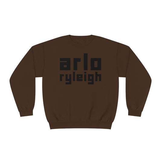 Unisex Crew Neck Sweatshirt, Arlo Ryleigh Block Logo, Chocolate & Black