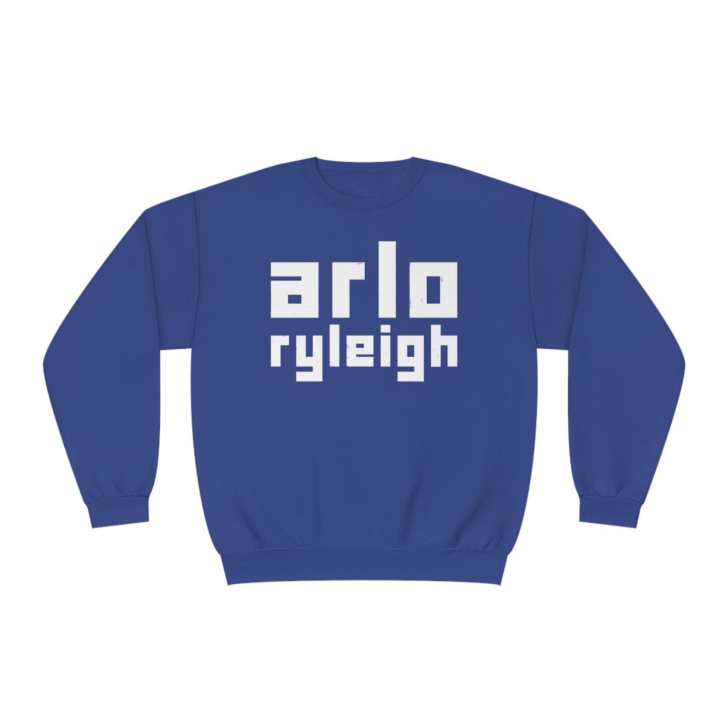 Unisex Crew Neck Sweatshirt, Arlo Ryleigh Block Logo, Royal & White