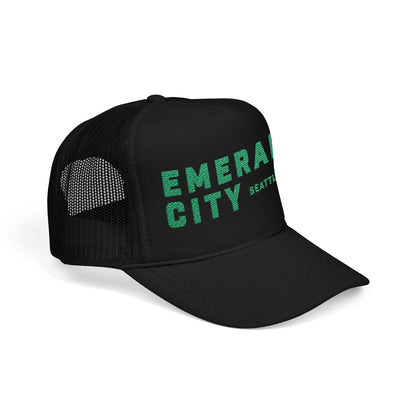 Emerald City Seattle, Black & Green - Embroidered Foam Trucker Hat