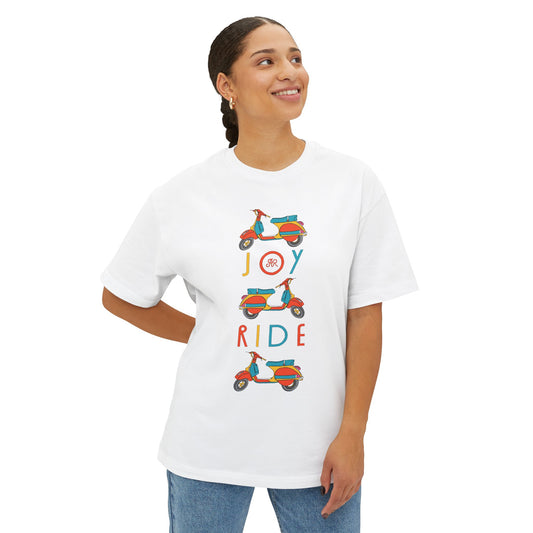 Women's Joy Ride, White - Oversized Boxy Tee