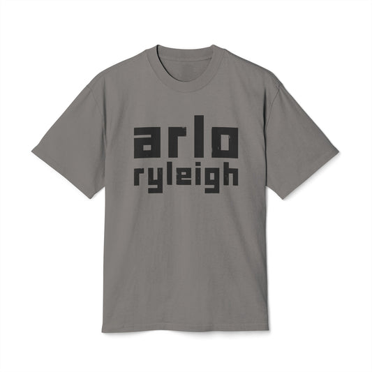 Men's Boxy Oversize Fit - Heavy Faded Tee, Arlo Ryleigh Block Logo, Faded Grey & Black