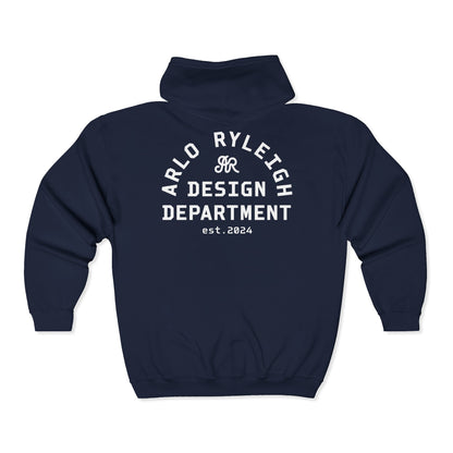 Unisex Arlo Ryleigh Design Department, Navy & White, Zip-Up Hoodie