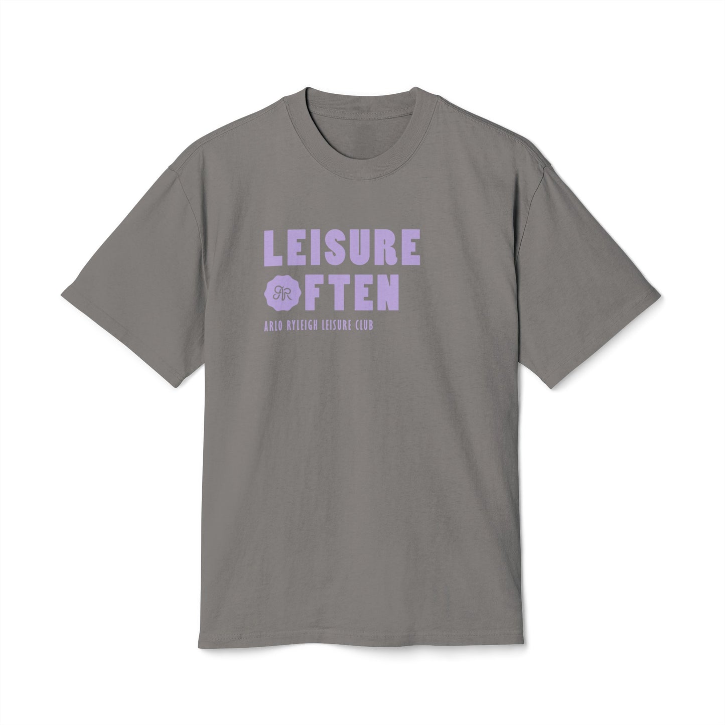 Women's Boxy Oversize Fit - Heavy Faded Tee, Arlo Ryleigh Leisure Club - Leisure Often, Faded Grey & Plum