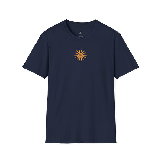 Men's Softstyle Tee, Arlo Ryleigh Leisure Club - Takin It Easy Frame Graphic, Navy & Bright Orange