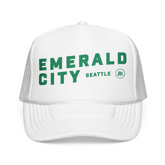 Emerald City Seattle, White & Green - Embroidered Foam Trucker Hat