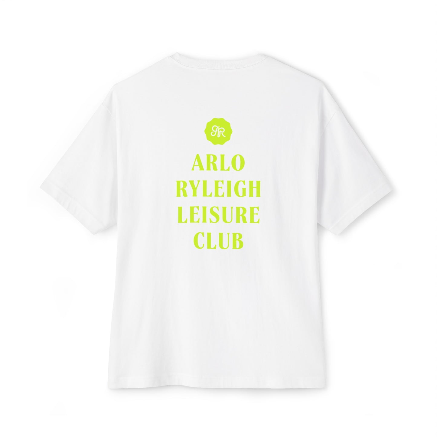 Women's Oversized Boxy Tee, Arlo Ryleigh Leisure Club - Hotel Motel Leisure Club Inn Graphic, White & Chartreuse