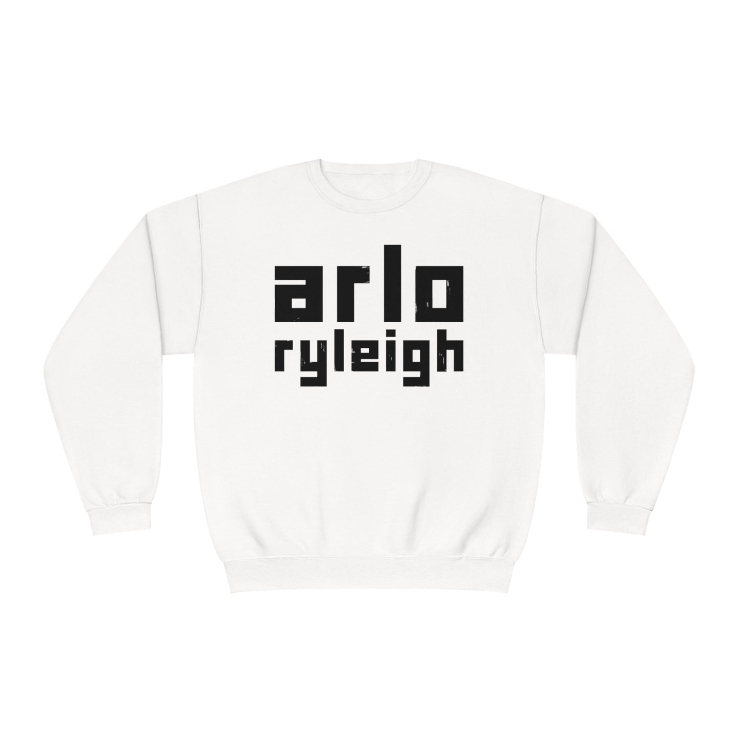 Unisex Crew Neck Sweatshirt, Arlo Ryleigh Block Logo, White & Black