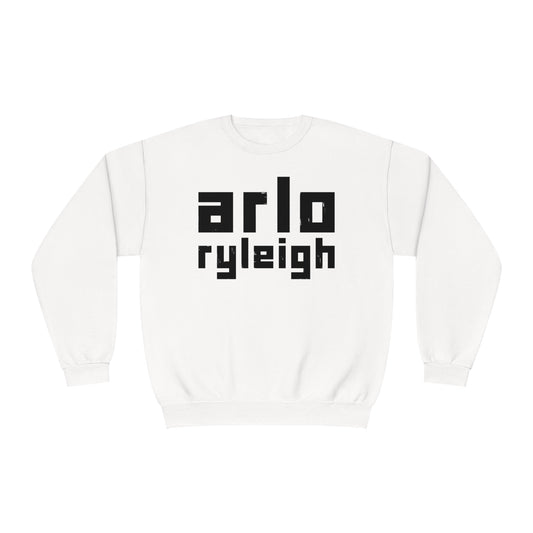 Unisex Crew Neck Sweatshirt, Arlo Ryleigh Block Logo, White & Black