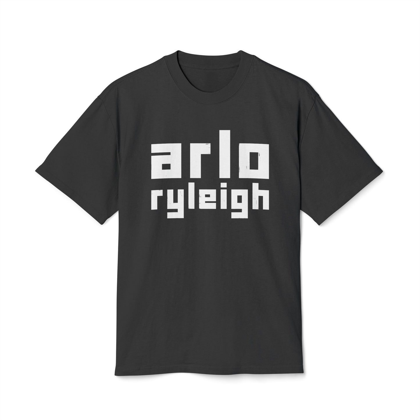 Men's Boxy Oversize Fit - Heavy Faded Tee, Arlo Ryleigh Block Logo, Faded Black & White