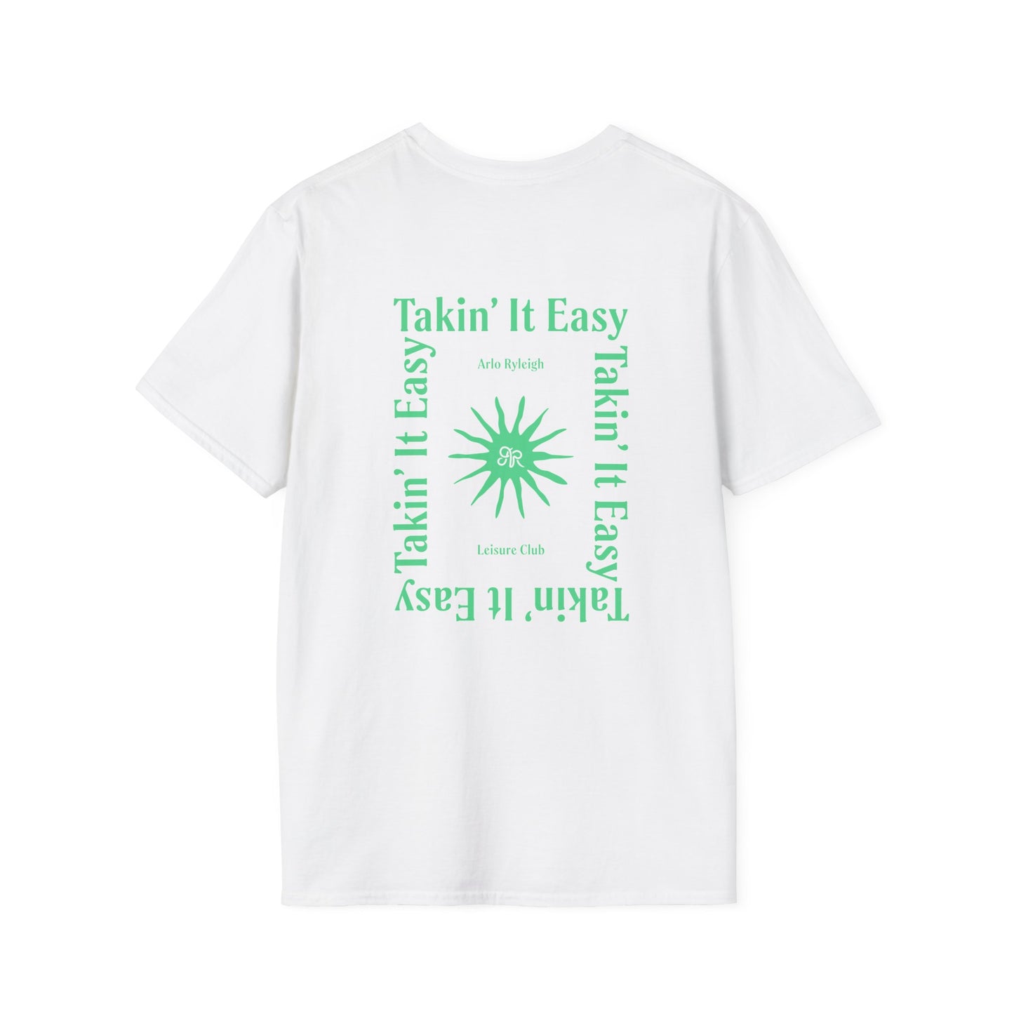 Men's Softstyle Tee, Arlo Ryleigh Leisure Club - Takin It Easy Frame Graphic, White & Easy Green