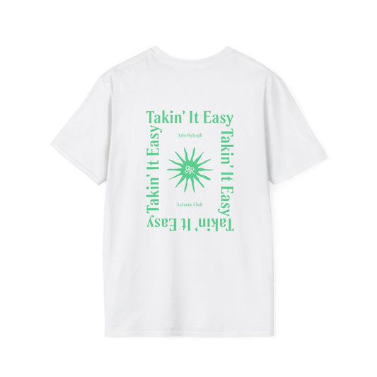 Men's Softstyle Tee, Arlo Ryleigh Leisure Club - Takin It Easy Frame Graphic, White & Easy Green