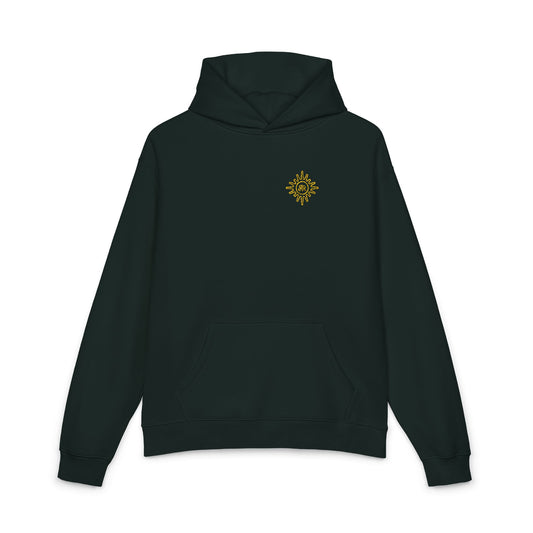 Women's AR Sun Embroidered, Pine Green & Yellow - Oversized Pullover Hoodie