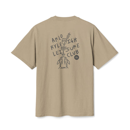 Men's Boxy Oversize Fit - Heavy Faded Tee, Arlo Ryleigh Leisure Club Cocktail Graphic, Faded Khaki & Black