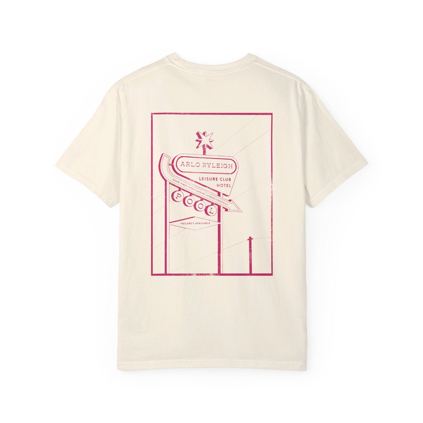 Men's Relaxed Fit, Arlo Ryleigh Leisure Club Hotel Graphic Tshirt, Ivory & Fuchsia