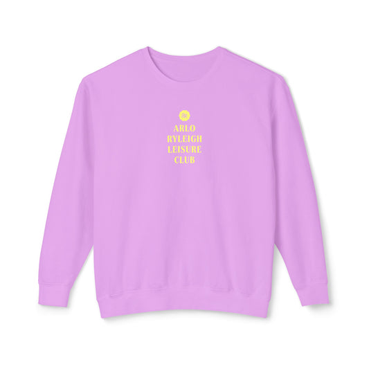 Men's Lightweight Crewneck Sweatshirt, Arlo Ryleigh Leisure Club Front Stack, Neon Violet & Butter