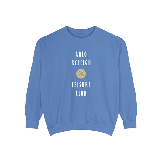 Women's Crewneck Sweatshirt, Arlo Ryleigh Leisure Club Logo Stack, Flow Blue