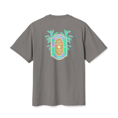 Men's Boxy Oversize Fit - Heavy Faded Tee, Arlo Ryleigh Leisure Club Palm Trees Signage Graphic, Faded Grey