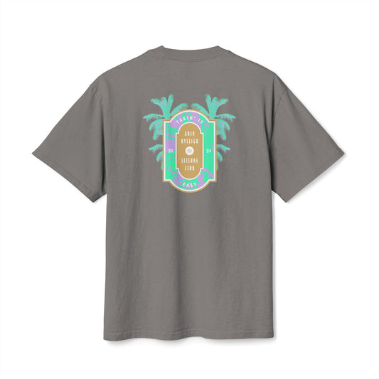 Men's Boxy Oversize Fit - Heavy Faded Tee, Arlo Ryleigh Leisure Club Palm Trees Signage Graphic, Faded Grey