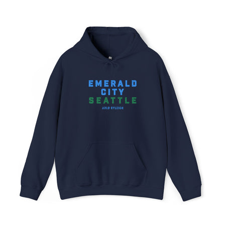 Unisex Arlo Ryleigh Emerald City Seattle, Navy - Embroidered Pullover Hoodie