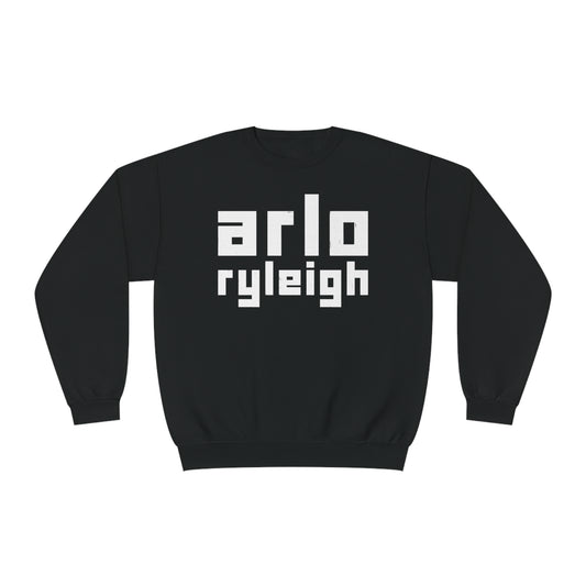 Unisex Crew Neck Sweatshirt, Arlo Ryleigh Block Logo, Black & White