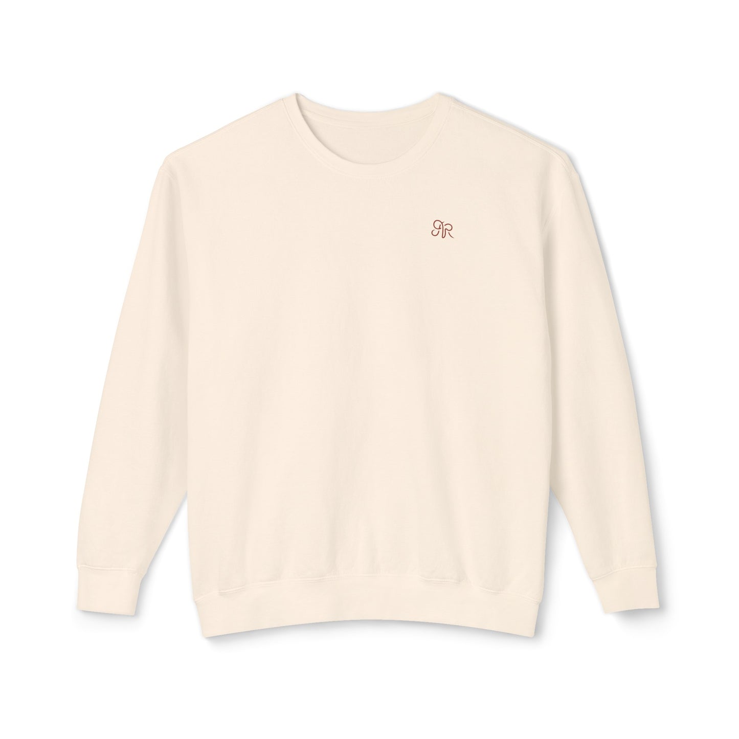 Unisex Lightweight Crewneck Sweatshirt, Arlo Ryleigh - Brand Mark Graphic Crew, Ivory & Golden Gate Red