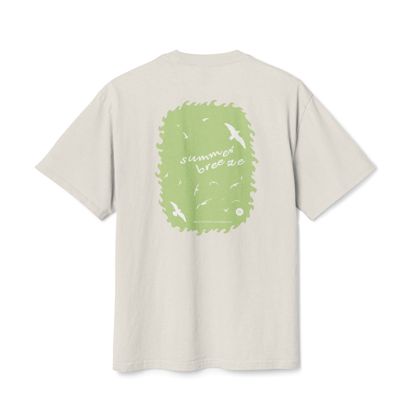 Women's Boxy Oversize Fit - Heavy Faded Tee, Summer Breeze Graphic, Faded Bone & Lime