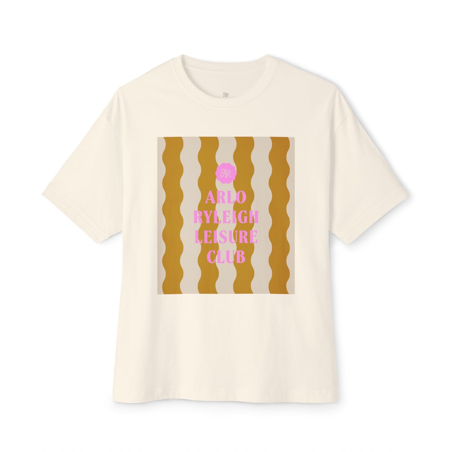 Women's Oversized Boxy Tee, Arlo Ryleigh Leisure Club Wave Stripe, Natural, Burnt Yellow & Rose Pink