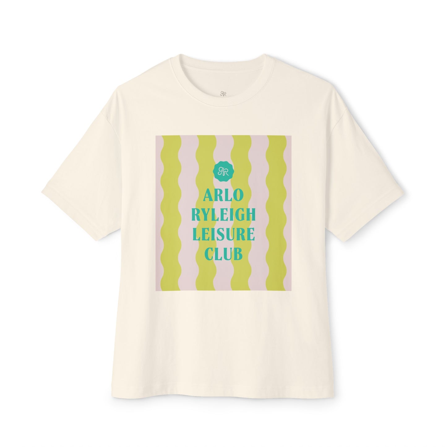 Women's Oversized Boxy Tee, Arlo Ryleigh Leisure Club Wave Stripe, Natural, Lime & Pine