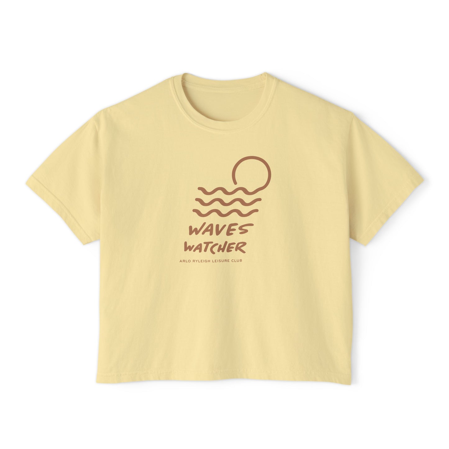 Women's Boxy Tee, Arlo Ryleigh Leisure Club - Waves Watcher, Butter & Latte