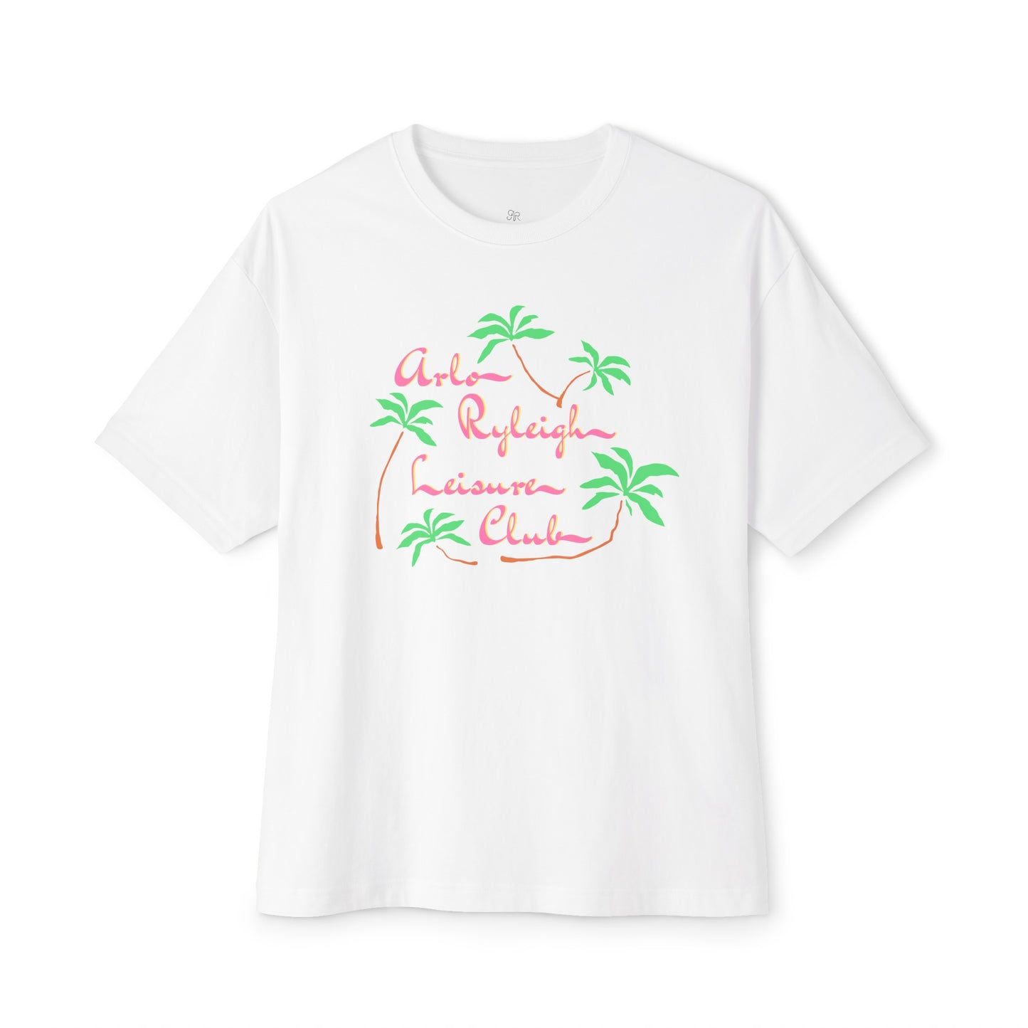 Women's Oversized Boxy Tee, Arlo Ryleigh Leisure Club - Palm Trees Graphic, White