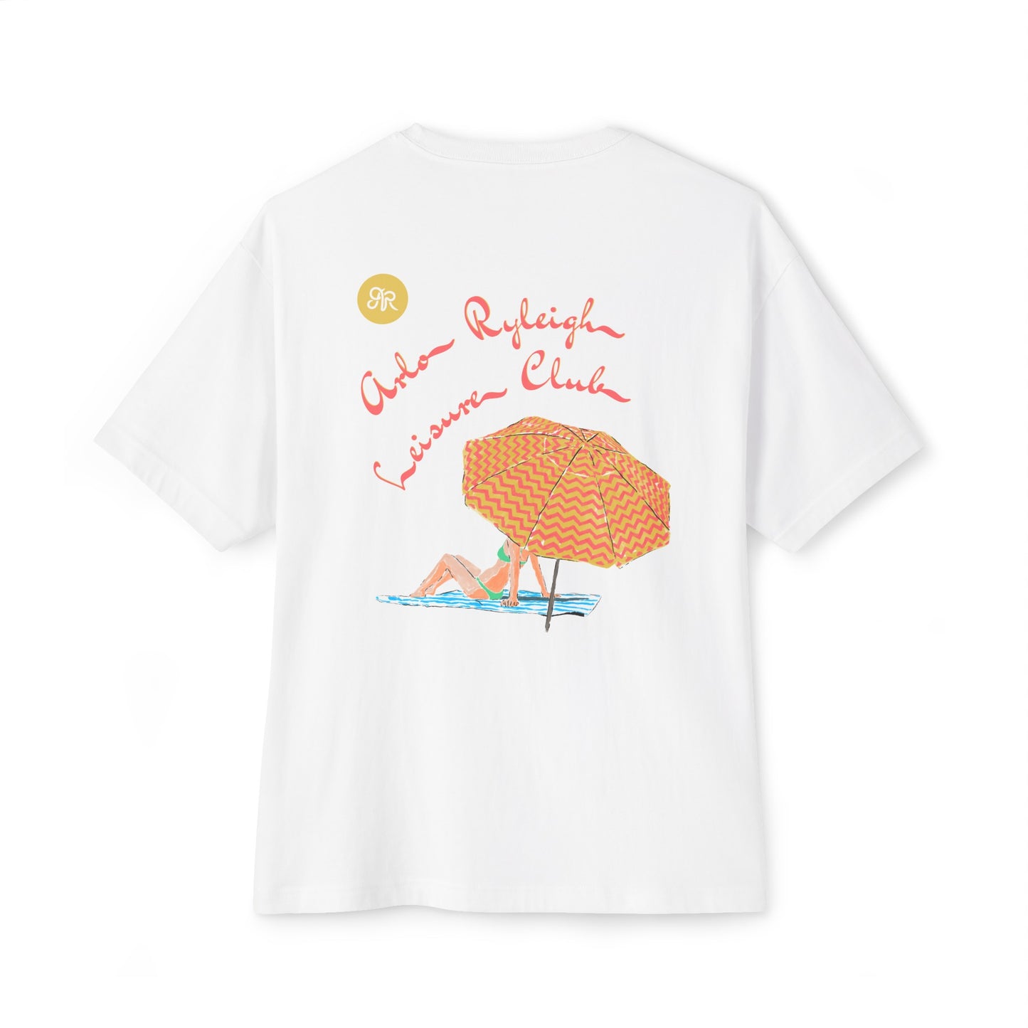 Women's Oversized Boxy Tee, Arlo Ryleigh Leisure Club - Beach Umbrella Graphic, White