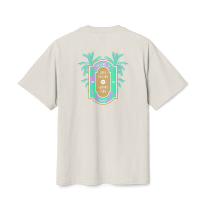 Men's Boxy Oversize Fit - Heavy Faded Tee, Arlo Ryleigh Leisure Club Palm Trees Signage Graphic, Faded Bone