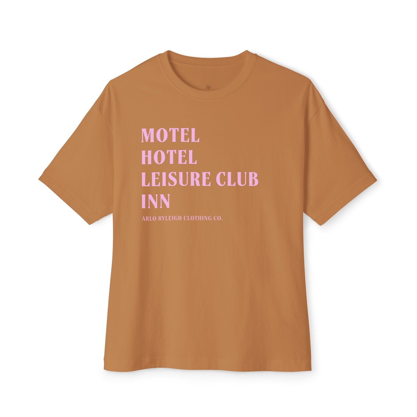 Women's Oversized Boxy Tee, Arlo Ryleigh Leisure Club - Hotel Motel Leisure Club Inn Graphic, Toast & Pink