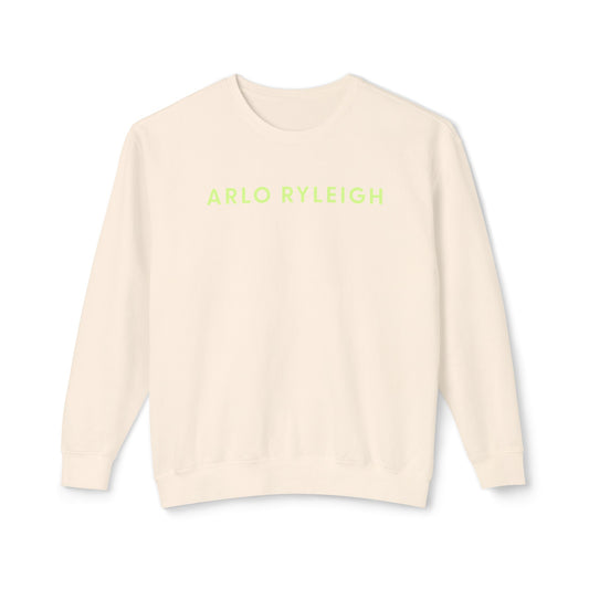 Unisex Lightweight Crewneck Sweatshirt, Arlo Ryleigh - Brand Across Graphic Crew, Ivory & Tennis Ball Green