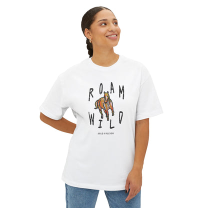 Women's Roam Wild, White - Oversized Boxy Tee