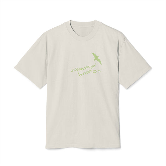 Women's Boxy Oversize Fit - Heavy Faded Tee, Summer Breeze Graphic, Faded Bone & Lime